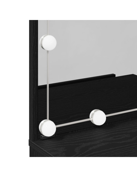 Tavolo da trucco LED in Rovere Nero, 60x40x140 cm, Realizzato in Legno ingegnerizzato