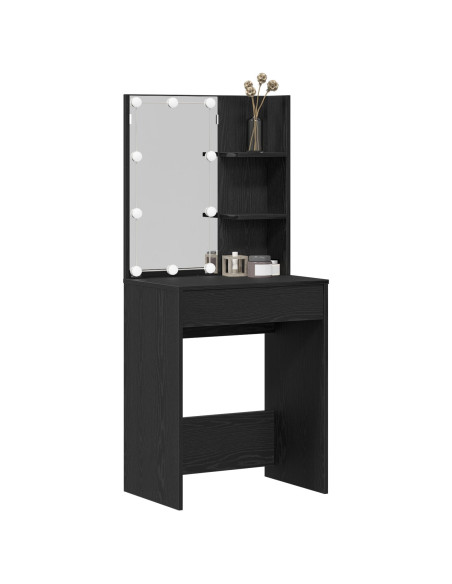Tavolo da trucco LED in Rovere Nero, 60x40x140 cm, Realizzato in Legno ingegnerizzato