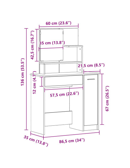 Tavolo da Trucco con cassetto Rovere Nero 86,5 x 35 x 136 cm