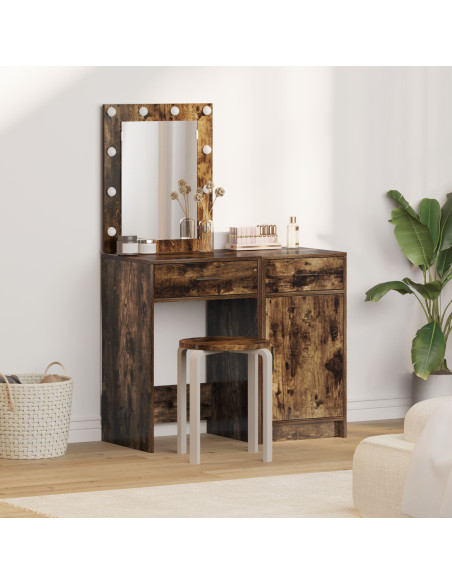Set da Toeletta 2 Pezzi con LED in Rovere Affumicato in Legno Ingegnerizzato