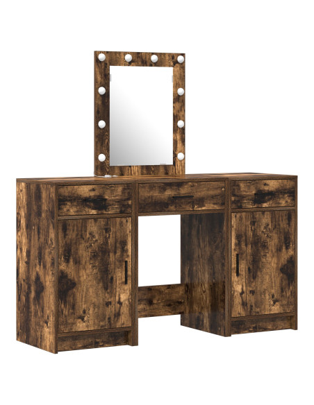 Set da toeletta a 3 pezzi con LED in legno ingegnerizzato rovere affumicato