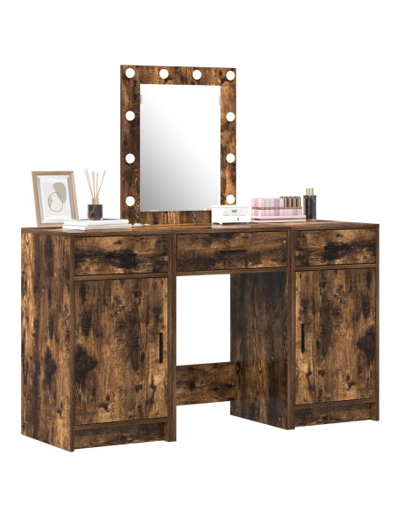 Set da toeletta a 3 pezzi con LED in legno ingegnerizzato rovere affumicato