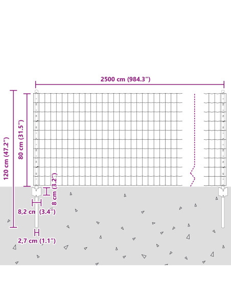 Recinzione con Posto Argento 0,8 x 25 m Acciaio