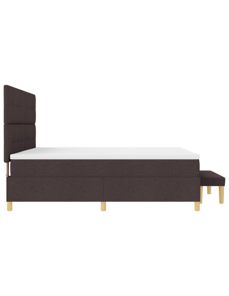 Letto Box Spring  con Materasso e Panca Marrone Scuro 200x200 cm Tessuto