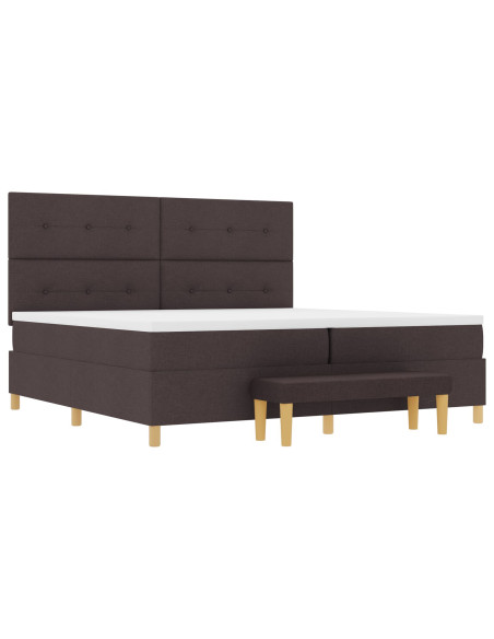 Letto Box Spring  con Materasso e Panca Marrone Scuro 200x200 cm Tessuto