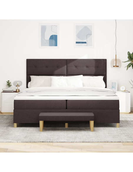 Letto Box Spring  con Materasso e Panca Marrone Scuro 200x200 cm Tessuto