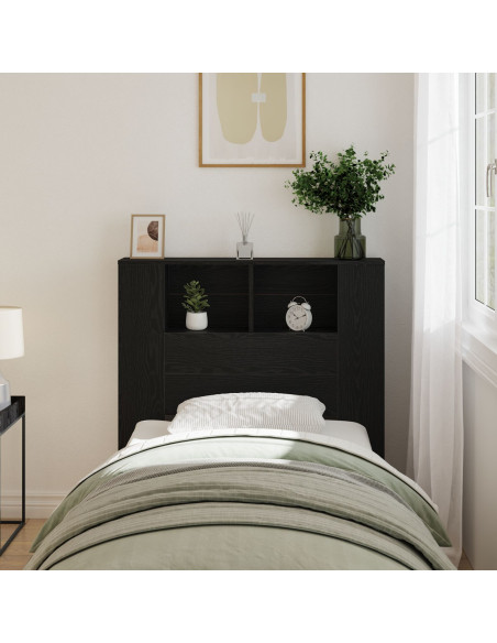 Testiera per letto Armadietto Nero Rovere 100x19x104,5 cm Realizzato in Legno Ingegnerizzato