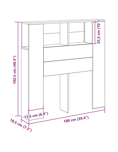 Testata del letto con lo scaffale Rovere Nero Legno multistrato