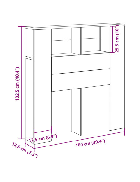 Testata del letto con lo scaffale Rovere Nero Legno multistrato