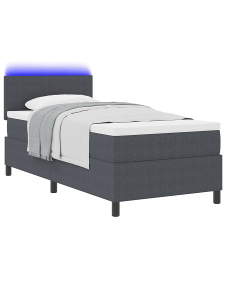 Letto a Molla  con Materasso e LED Grigio Scuro 100x200 cm Tessuto in Corduroy