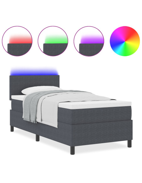 Letto a Molla  con Materasso e LED Grigio Scuro 100x200 cm Tessuto in Corduroy