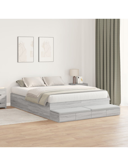 Struttura letto con contenitore  Grigia sonoma Legno ingegnerizzato