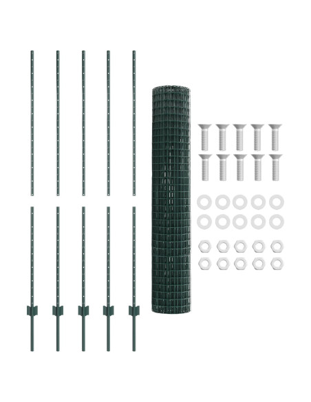 Recinzione  con 5 Pali U Verde 1.5x10 m in Acciaio