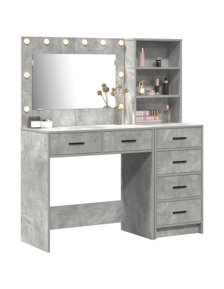Set di Toeletta a 2 Pezzi con LED in Legno Ingegnerizzato Grigio