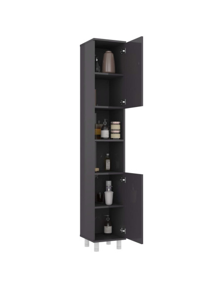 Mobile da Bagno Grigio Lucido 30x30x179 cm in Legno Multistrato