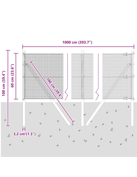 Recinzione in Filo Saldato  con 7 Pali Grigio 0,6x10 m Acciaio