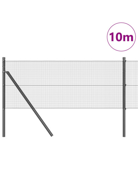 Recinzione in Filo Saldato  con 7 Pali Grigio 0,6x10 m Acciaio