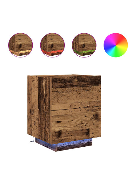 Comodino  con luci LED Legno Vecchio 45x40x55 cm