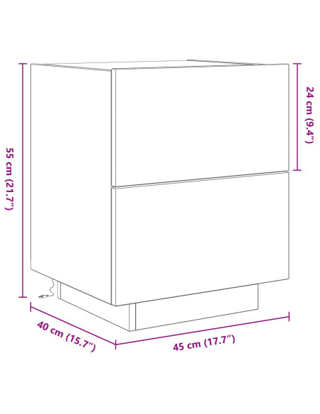 Comodino  con luci LED Rovere Artigianale 45x40x55 cm