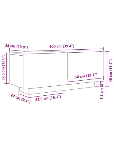 Mobile TV Rovere Nero 100 x 35 x 40 cm Legno multistrato