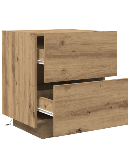Comodino  con luci LED Rovere Artigianale 45x40x55 cm