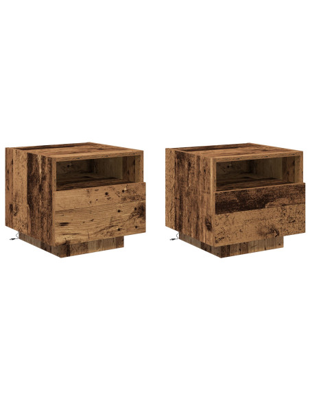 Comodini con Luci LED 2 pcs Legno Vecchio 40x39x37 cm