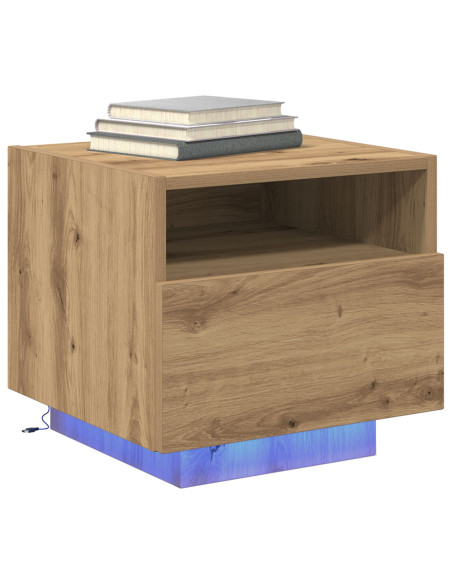 Comodino  con luci LED Rovere artigianale 40x39x37 cm