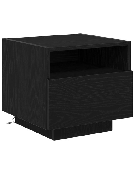Comodino  con luci LED Nero Rovere 40x39x37 cm