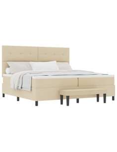 Letto a molle con materasso Crema 200 x 200 cm Tessuto 2