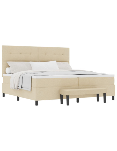Letto a Molle  con Materasso e Panchina Panna 200x200 cm Tessuto