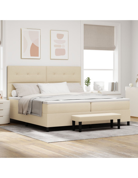 Letto a Molle  con Materasso e Panchina Panna 200x200 cm Tessuto