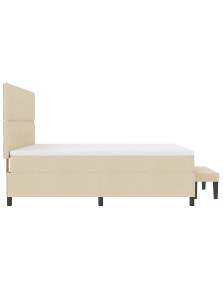 Letto a Molle  con Materasso e Panchina Panna 200x200 cm Tessuto