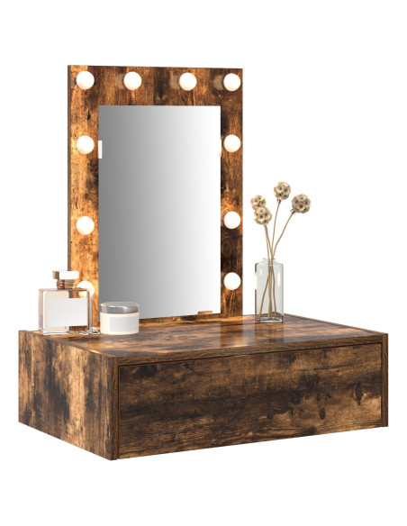 Specchio da Parete  con Luci LED in Rovere Affumicato