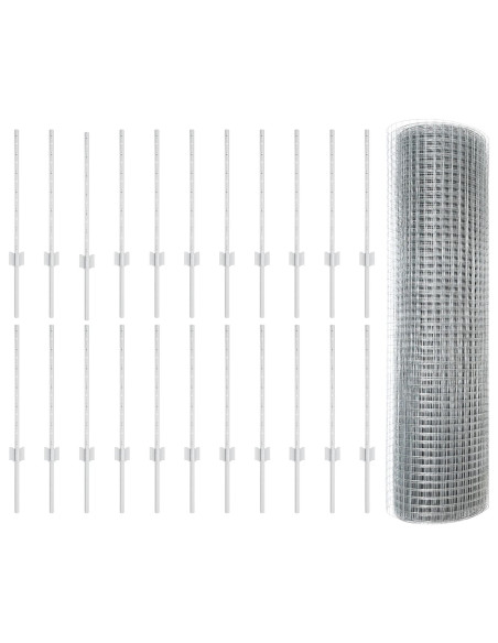 Recinzione in Rete Saldata  con 22 Post in Acciaio Argento 0.5x50 m