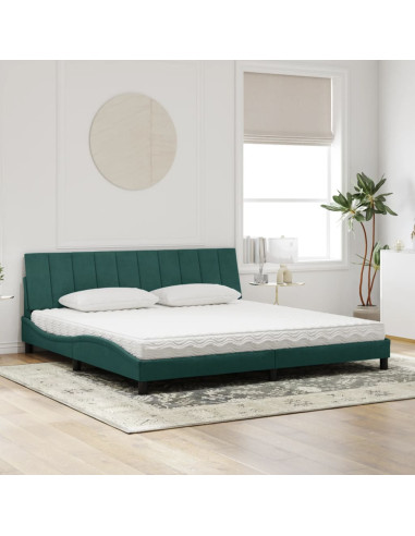 Letto con Materasso Verde Scuro 200x200 cm Velluto