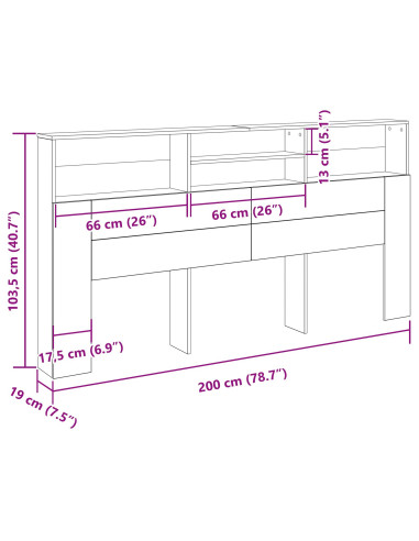 Testata del letto con testiera Rovere Nero 200 x 19 x 103,5 cm