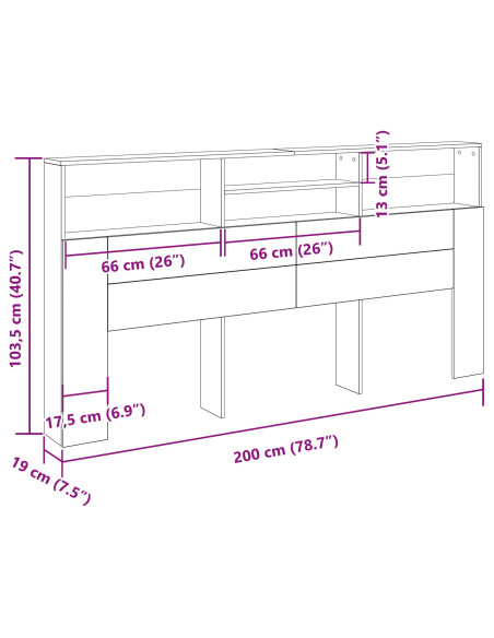 Testata del letto con testiera Rovere Nero 200 x 19 x 103,5 cm