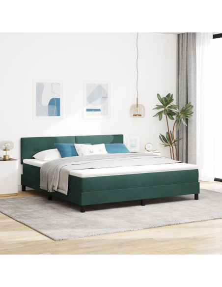 Letto con Rete a Molle e Materasso Verde Scuro Super King in Velluto
