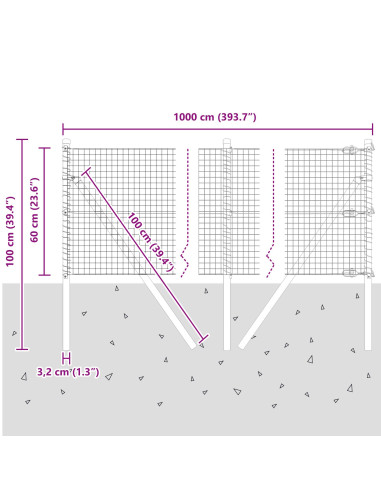 Palo della recinzione Argento 10 x 0,6 m (rete da 25 x 25 mm)