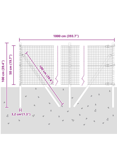 Set di pali per recinzione  Set di 2 Acciaio zincato 10 x 0.5 m