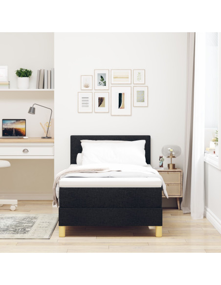 Letto con Box Spring  e Materasso Nero 100x200 cm Tessuto