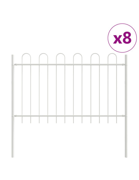 Recinzione da Giardino  con Parte Superiore a Cerchio Bianco 13,6x0,8 m in Acciaio