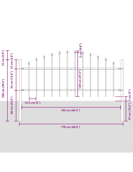 Recinzione da Giardino  con Parte Superiore a Rete Bianca 6,8x0,75 m in Acciaio
