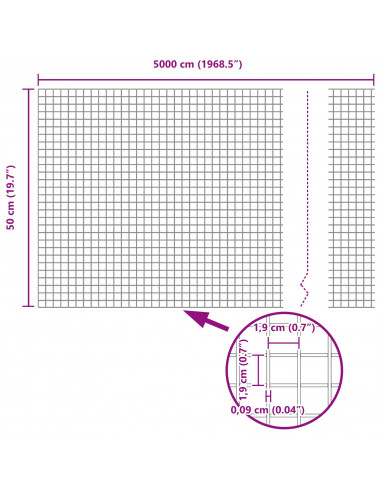 Recinzione in Rete Saldato  con 22 Pali a U Verde 0.5x50 m Acciaio