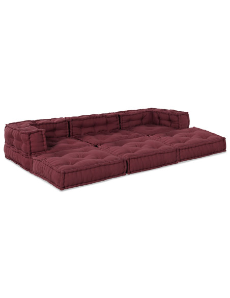 Pouf modulari  3 pezzi in tessuto borgogna