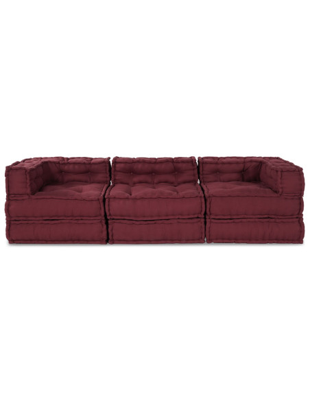 Pouf modulari  3 pezzi in tessuto borgogna