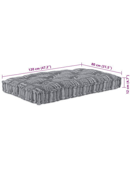 Cuscino per pallet  Grigio 120x80x12 cm in tessuto