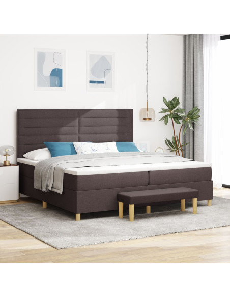 Letto Box Spring con Materasso e Panchina Marrone Scuro 200x200 cm Tessuto