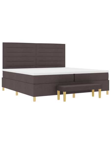 Letto Box Spring con Materasso e Panchina Marrone Scuro 200x200 cm Tessuto