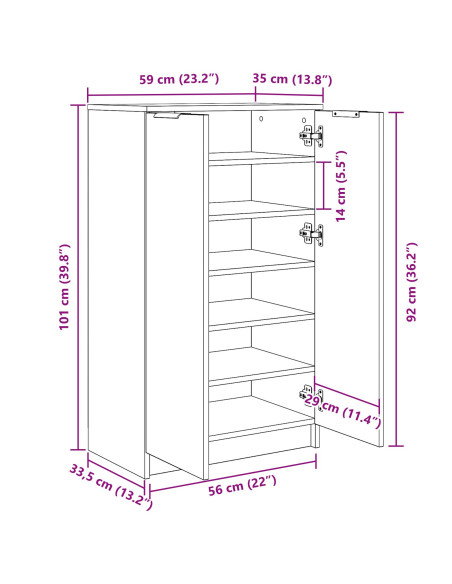 Mobile per scarpe  Nero Rovere 59x35x100 cm in legno ingegnerizzato